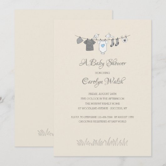 Baby Clothesline Boy Baby shower Uitnodiging (Voorkant / Achterkant)