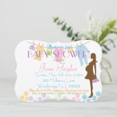 Baby Clothesline en Silhouette Baby shower Kaart (Staand voorkant)