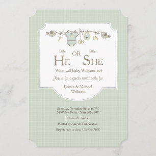 Baby Clothesline Gender onthullen Uitnodigingen