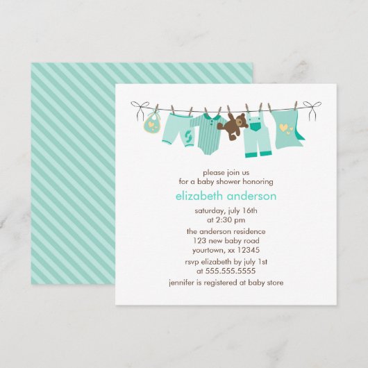 Baby Clothesline Geslacht Neutraal Baby shower Kaart (Voorkant / Achterkant)