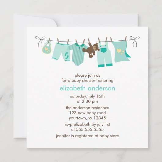 Baby Clothesline Geslacht Neutraal Baby shower Kaart (Voorkant)
