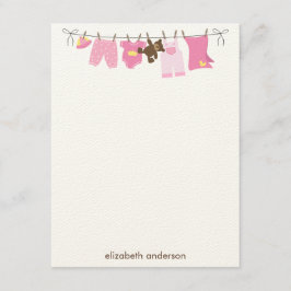 Baby Clothesline Girl Baby shower Dank u Notitiekaartje