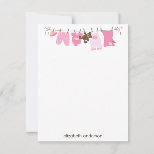 Baby Clothesline Girl Baby shower Dank u Notitiekaartje (Voorkant)