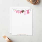 Baby Clothesline Girl Baby shower Dank u Notitiekaartje (Voorkant / Achterkant in situ)