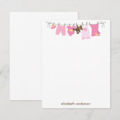 Baby Clothesline Girl Baby shower Dank u Notitiekaartje (Voorkant / Achterkant)