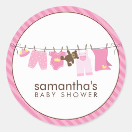Baby Clothesline {pink} Ronde Sticker