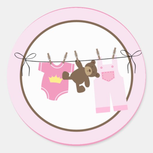 Baby Clothesline (roze) Envelop afdichtingen Ronde Sticker (Voorkant)