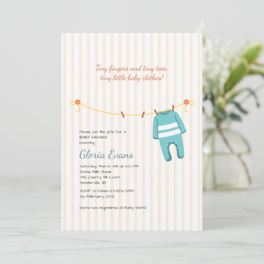 Baby Clothesline Shower-uitnodiging Kaart (Staand voorkant)