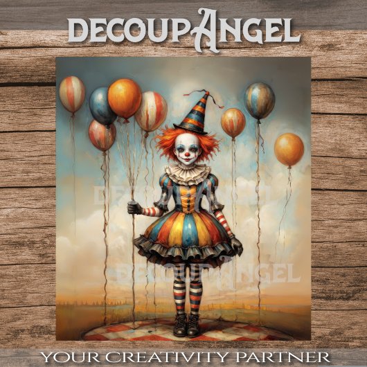 Baby Clown met ballonnen - Decoupage - Tissuepapier