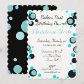 BABY & CO Blauwgroen Blauw & Zwart Polka Dot Party Kaart (Voorkant / Achterkant)