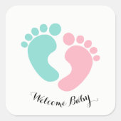 BABY & CO Tiny Footprint Baby onthullen Shower Par Vierkante Sticker (Voorkant)