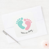 BABY & CO Tiny Footprint Baby onthullen Shower Par Vierkante Sticker (Envelop)