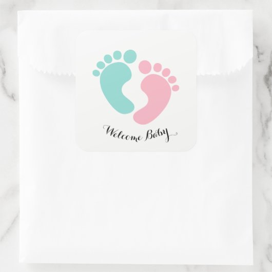 BABY & CO Tiny Footprint Baby onthullen Shower Par Vierkante Sticker (Tas)