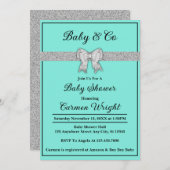Baby & Co Turquoise & Silver Glitter Baby shower Kaart (Voorkant / Achterkant)