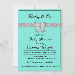 Baby & Co Turquoise & Silver Glitter Baby shower Kaart