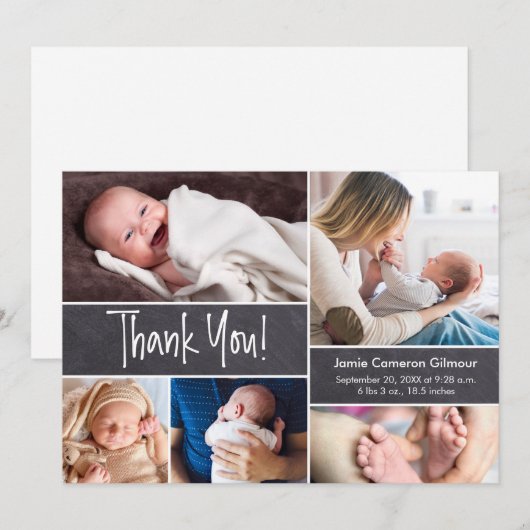 Baby collage foto's Dank je geboorte statistieken Bedankkaart (Voorkant / Achterkant)