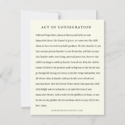 Baby-consectioneergebed voor Maagd Mary Notitiekaartje (Achterkant)