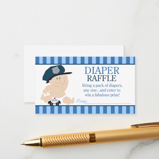 Baby Cop Police Officer Baby shower Diaper Raffle Informatiekaartje (Voorkant / Achterkant in situ)