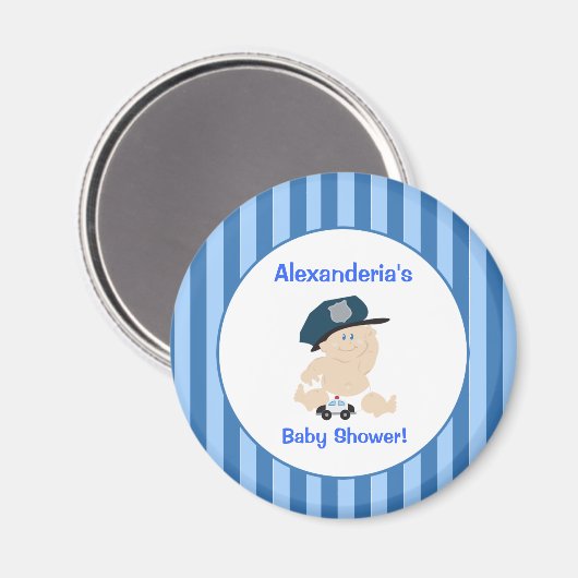 Baby Cop Politieagent Ronde Custom Favor Magnet (Voorkant / Achterkant)