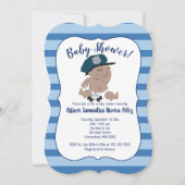 Baby Cop Politieman Striped Moderne Invitation Kaart (Voorkant)