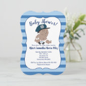 Baby Cop Politieman Striped Moderne Invitation Kaart (Staand voorkant)