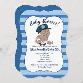 Baby Cop Politieman Striped Moderne Invitation Kaart