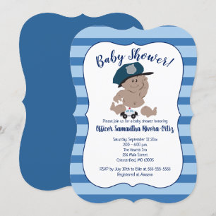 Baby Cop Politieman Striped Moderne Invitation Kaart