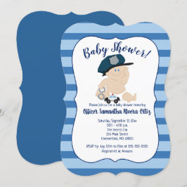 Baby Cop Politieman Striped Moderne Invitation Kaart