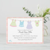 Baby Cothesline (Girl) Shower Invitation Kaart (Staand voorkant)
