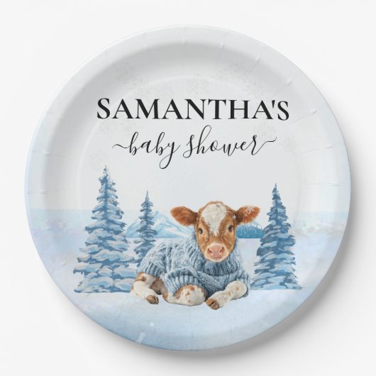 Baby Cow Calf Christmas Winter Farm Papieren Bordje (Voorkant)