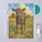 Baby Cow in Pasture Farmhouse Decoupage Paper  Tissuepapier (Craft)