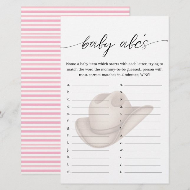 Baby Cowboy ABC Shower Game with Pink (Voorkant / Achterkant)