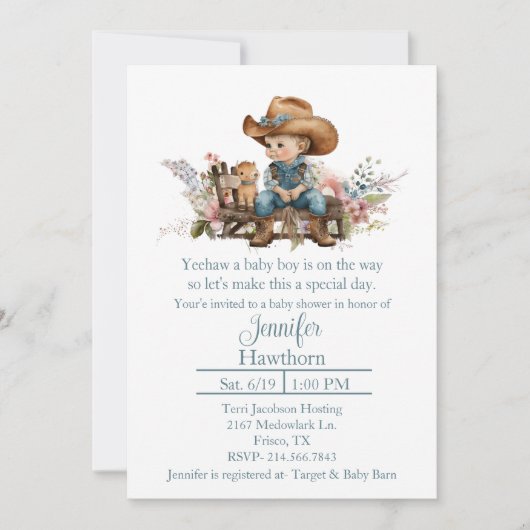 Baby Cowboy Baby shower Invitation Kaart (Voorkant)