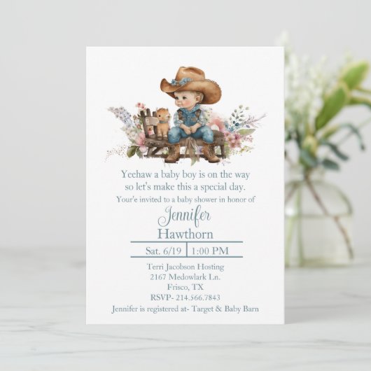 Baby Cowboy Baby shower Invitation Kaart (Staand voorkant)
