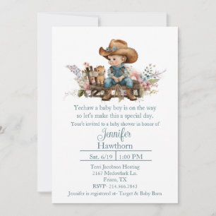 Baby Cowboy Baby shower Invitation Kaart