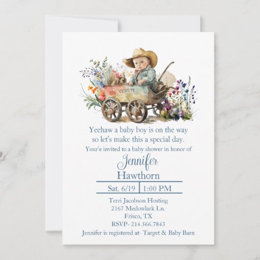 Baby Cowboy Baby shower Invitation Kaart (Voorkant)