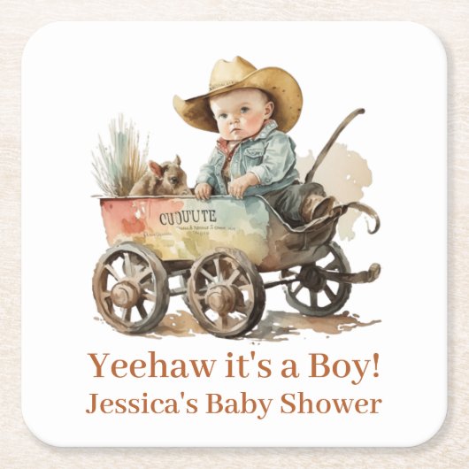 Baby Cowboy Baby shower Kartonnen Onderzetters (Voorkant)