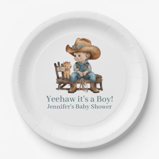 Baby Cowboy Baby shower Papieren Bordje (Voorkant)