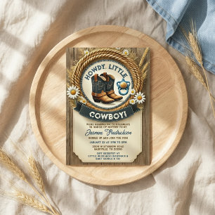 Baby Cowboy Blue Western Baby shower Uitnodiging