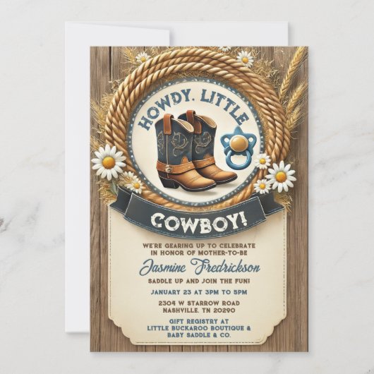 Baby Cowboy Blue Western Baby shower Uitnodiging (Voorkant)