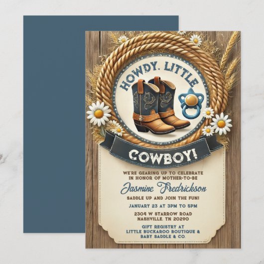 Baby Cowboy Blue Western Baby shower Uitnodiging (Voorkant / Achterkant)