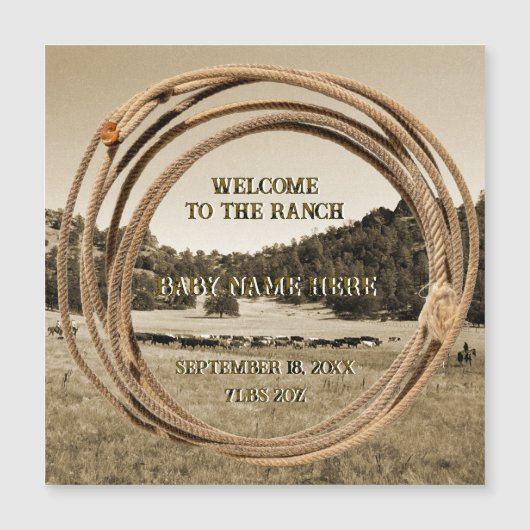 Baby Cowboy/Cowgirl Announcement Magnetic Card (Voorkant)