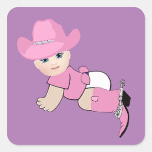 Baby Cowgirl met roze Pet en laarzen Vierkante Sticker