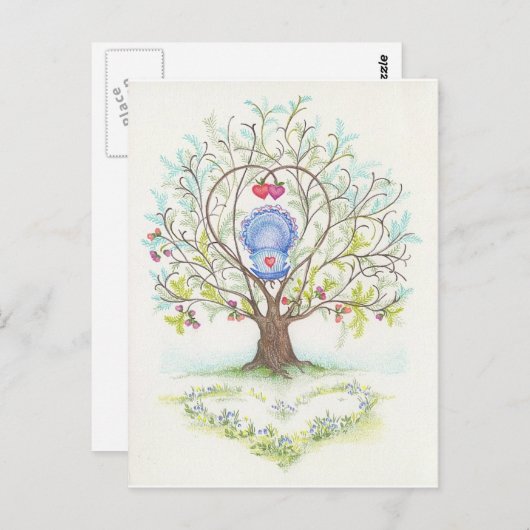 Baby Cradle in A Tree of Hearts and Love Briefkaart (Voorkant / Achterkant)