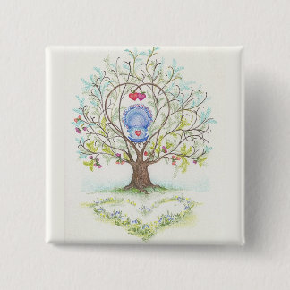Baby Cradle in A Tree of Hearts and Love Vierkante Button 5,1 Cm