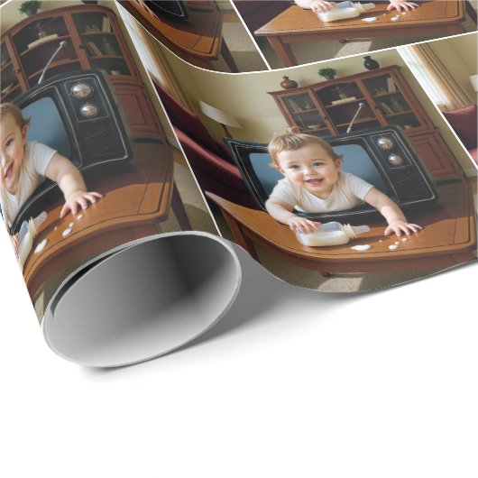 Baby Crawling Out of a Retro Television Cadeaupapier (Rol Hoek)