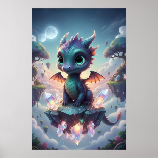 Baby Crystal Dragon | Cute Fantasy Art Poster (Voorkant)