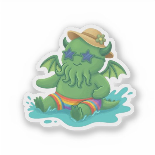 Baby Cthulhu dartelend in het water Sticker (Voorkant)