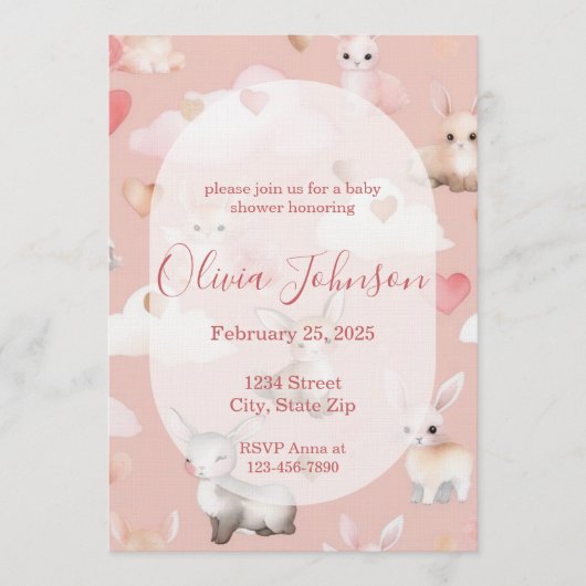 Baby Cupid Animals Baby Shower Invitation Kaart (Voorkant)