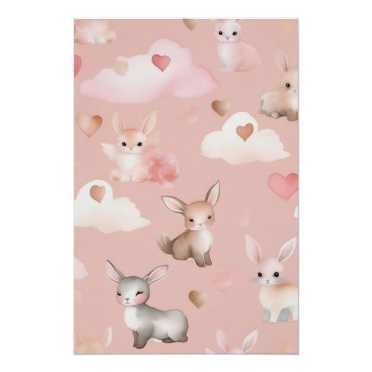 Baby Cupid Animals Nursery Art Print – Watercolor Perfect Poster (Voorkant)